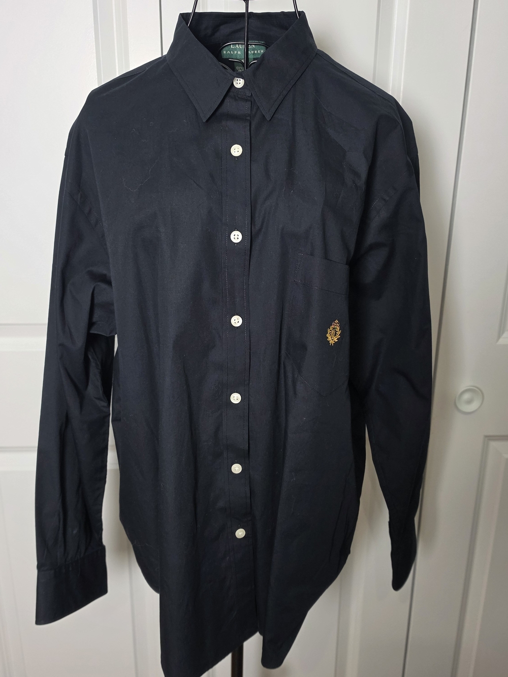 Lauren Ralph Lauren Navy Cotton Crest Button Down Shirt Women's 16